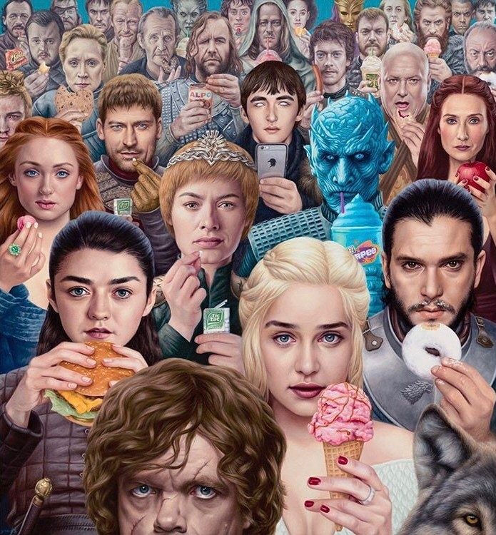 exhbtart's tweet photo. The last episode of Game of Thrones may have been pretty disappointing but this oil on canvas painting by Alex Gross really isn't!  Beautifully highlighting our 'Obsession'
.
.
.
#art #contemporaryart #oiloncanvas #GoT #GameofThrones #fineart #modernart #artcollector https://t.co/Ir5oONVW7G
