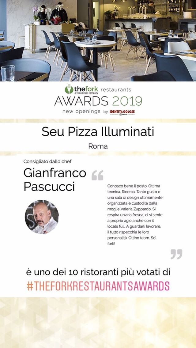 PizzaSeu's tweet photo. Consigliati dallo chef Gianfranco Pascucci siamo fra i 10 locali più votati ai #TheForkRestaurantsAwards #seupizzailluminati @TheFork_it @identitagolose @oloapmarchi @Frbarberini #inpizzawetrust https://t.co/vuW437znUB
