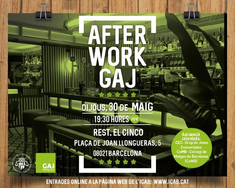 GAJBarcelona's tweet photo. 🍹 #AfterworkGAJ: Aquest dijous a les 19.30 us esperem al restaurant "El Cinco" en una nova edició del nostre Afterwork! Aquesta vegada ens acompanyaran @JEconomistes i @MetgesJovesCOMB. Apunteu-vos ja! + Info https://t.co/vqGjqoGbD1 https://t.co/4c6891ezEZ