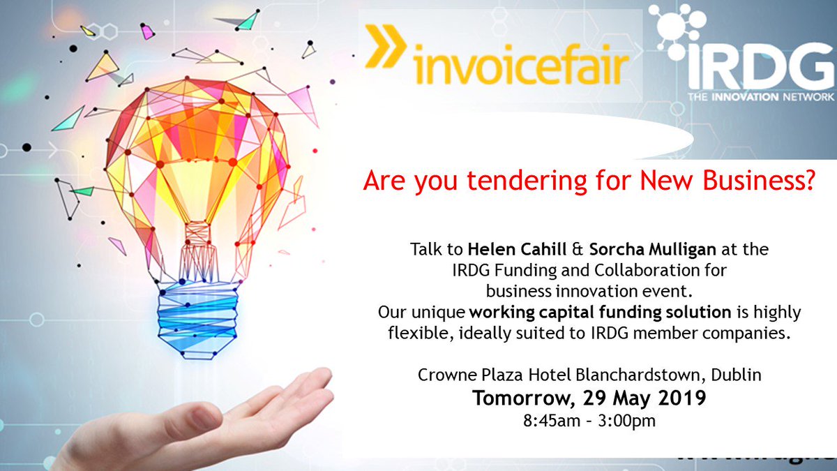 befinancefair's tweet image. Talk to us at the IRDG event in Dublin tomorrow! 
#Alternativefinance #SMEfunding @Invoicetrading #Workingcapitalsolutions @irdggroup @Sorcha_FinTech @invoicefair