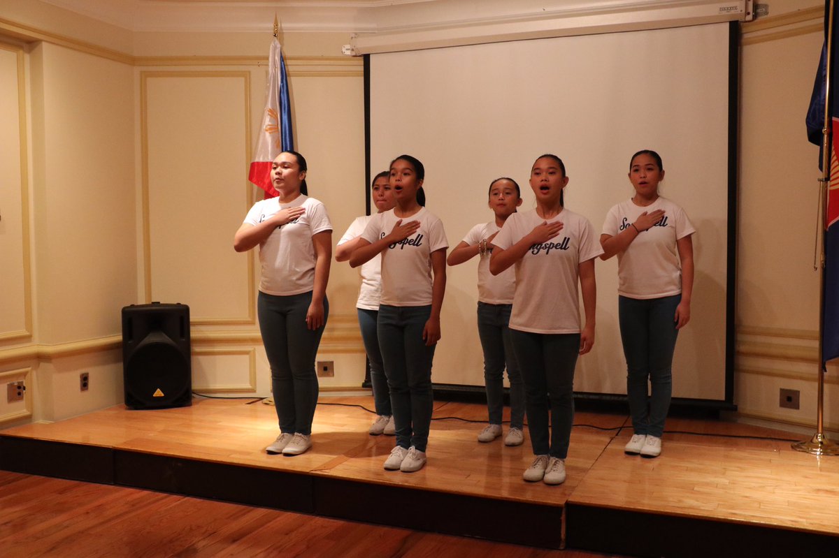 philippinesusa's tweet photo. What a wonderful way to start the week! We are honored to have the talented kids of Songspell Philippines give a special performance at our flag-raising ceremony. Maraming salamat at mabuhay! #GoodwillAmbassadors #Songspell #Davao https://t.co/6WbSq7c6gY