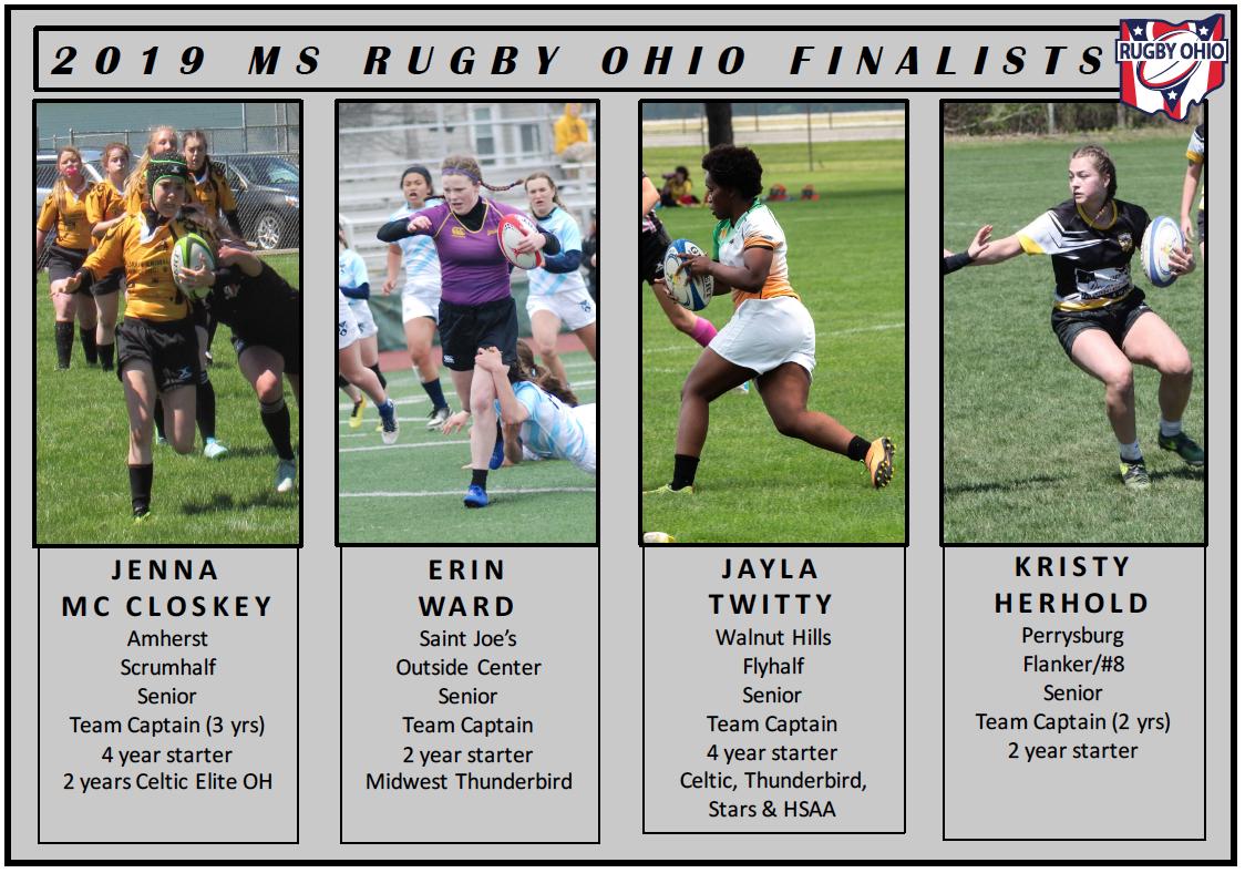 RugbyOhio's tweet photo. Congratulations to our Ms. Rugby Ohio 2019 finalists: Jenna McCloskey, Erin Ward, Jayla Twitty, and Kristy Herhold. You’ve earned this recognition! Stay tuned – we’ll announce the winner later this week. #RugbyOhio

P.S. Coaches, if you haven’t voted yet, please do so. https://t.co/oNDQawAiEk