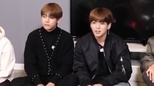 Whenever one of them is not feeling well, I’m happy to see that they’re beside each other.. just there, sitting beside each other!  #taehyung  #jungkook  #taekook 