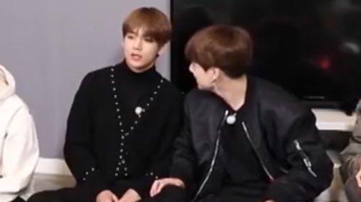 Whenever one of them is not feeling well, I’m happy to see that they’re beside each other.. just there, sitting beside each other!  #taehyung  #jungkook  #taekook 