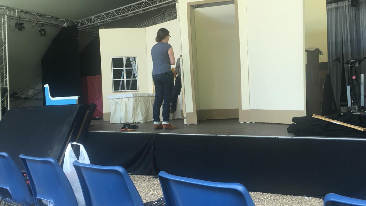 BromleyTheatre's tweet photo. It's get in day for Jeeves and Wooster @heverfestival. @jajenner and @Hazal_Han are thinking of starting up their own removals company after a busy morning in their van! #heavesandpushedya? https://t.co/4REaAy66CE