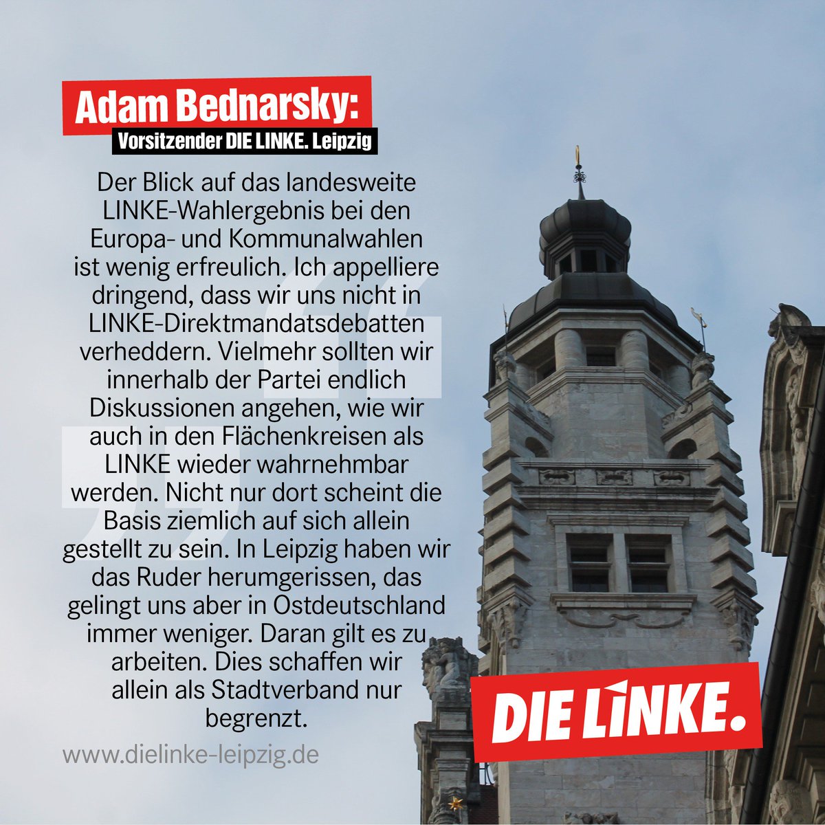 DIELINKELeipzig's tweet photo. Statement von DIE #LINKE #Leipzig zu #srwle19 & Co.
#LeipzigWirdRot
PM: https://t.co/I0wds5St8W https://t.co/pZuCAtLfw5