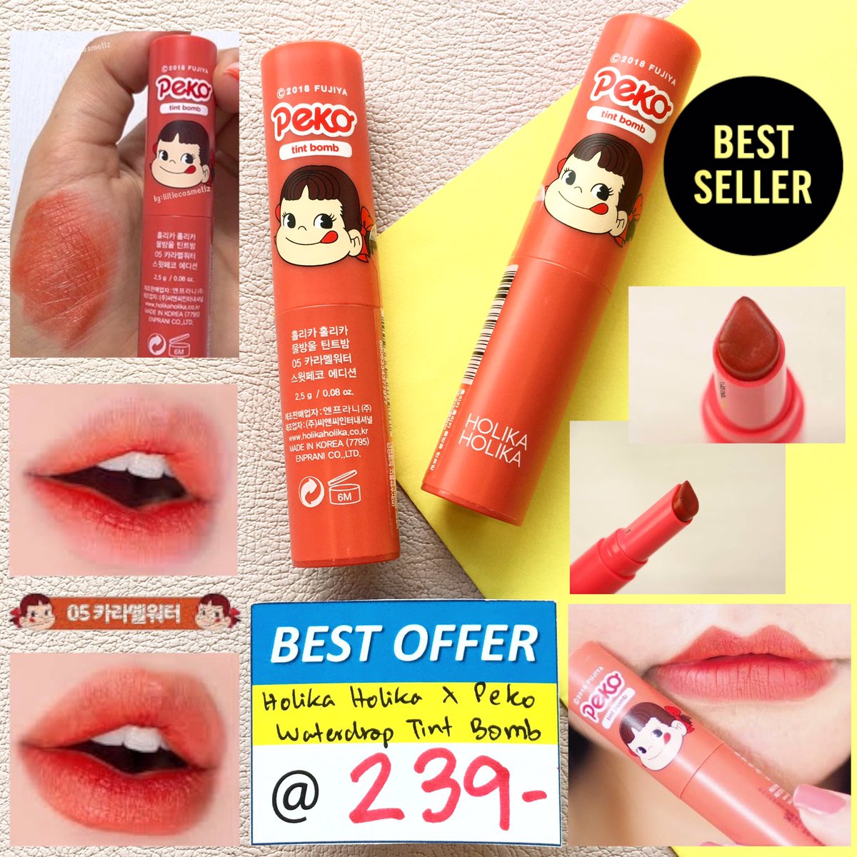 ss17th's tweet photo. #สีนี้เริ่ดสุด!!! #สวยจริงไม่มีมโน #ราคาสุดฟิน #HolikaHolika (ราคาหน้าshop 420฿) เราขาย @239฿ Peko Water Drop Tint Bomb #05 Caramel Water ลิปทิ้นท์อัดแท่งสุดเริ่ด สีส้มอมน้ำตาล ให้ลุค #MLBB สีสวยมากกก เนื้อละมุน ทาง่าย ชุ่มฉ่ำ ไม่แห้งลอก📍Since17 ร้าน Once Cafe สยามสแควร์ ซ.2 https://t.co/CWmN8pEEht
