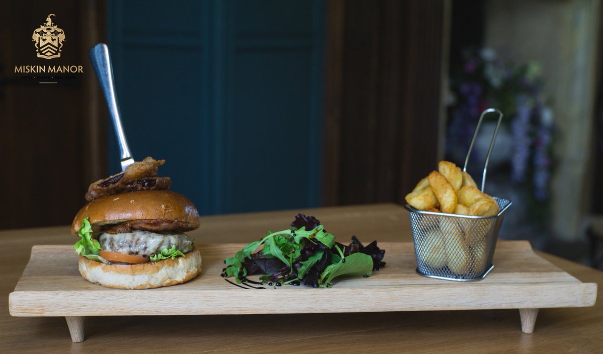 For #NationalBurgerDay we are enjoying our Homemade Beef and Horseradish Burger, served in a Toasted Brioche Bun with Crispy Bacon, Cheese and Red Onion Marmalade that's also homemade.

This delightful Miskin Burger can be found on our Bar &amp; Lounge menu, which is served all day