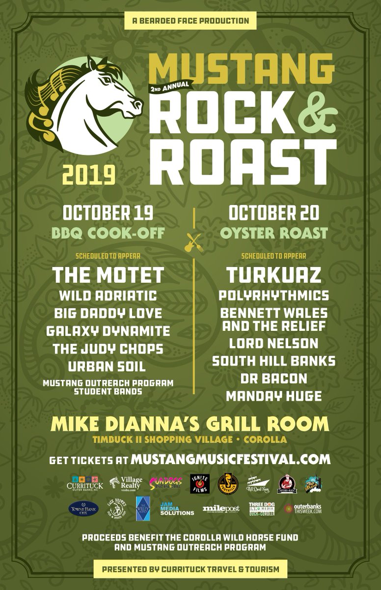 Here's the lineup for our Second Annual Mustang Rock &amp; Roast coming to the #OBX in October! #musicfestival #outerbanks