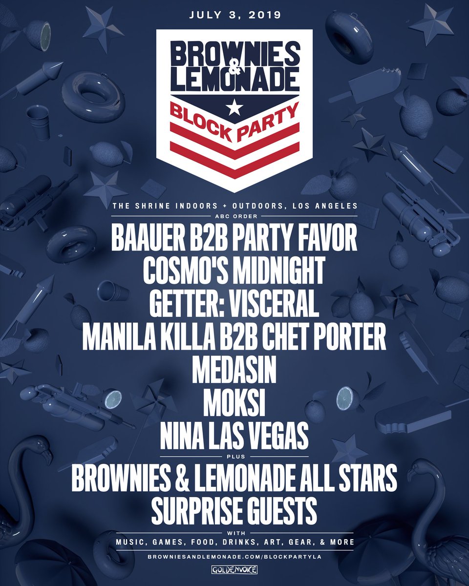 TeamBandL's tweet photo. B&amp;L BLOCK PARTY LA
SHRINE INDOORS + OUTDOORS
7.3.19
BAAUER B2B PARTY FAVOR
COSMO'S MIDNIGHT
GETTER: VISCERAL
MANILA KILLA B2B CHET PORTER
MEDASIN
MOSKI
NINA LAS VEGAS
B&amp;L ALL STARS
SURPRISE GUESTS😈
PRESALE AVAIL NOW
TEXT 323.332.1651 FOR PRESALE CODE
TIX: https://t.co/1LHMH6CBcc https://t.co/uZXjpyZ6Zs