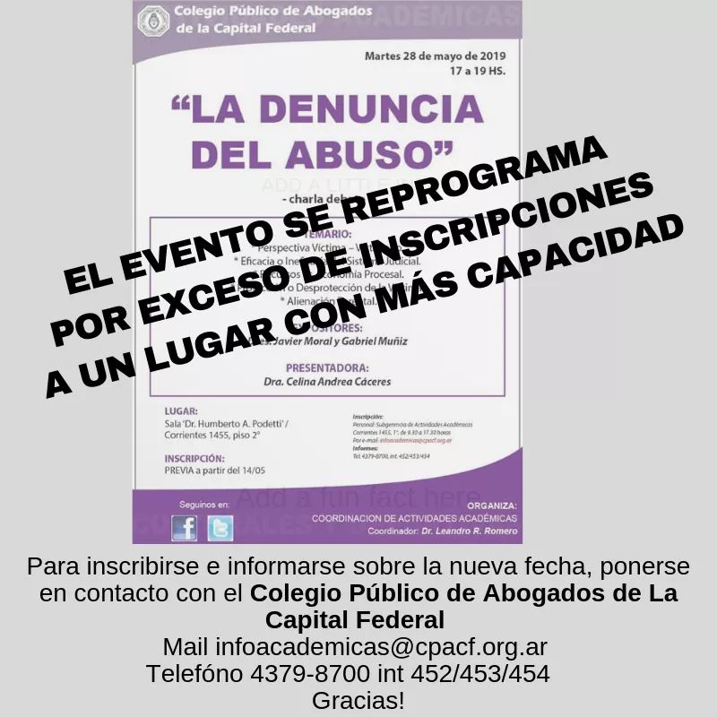 borrandoapapa's tweet photo. Por exceso de solicitudes, el debate sobre #alienaciónparental se reprograma a un lugar con más capacidad, para inscribirse e informarse sobre la nueva fecha, ponerse en contacto con el Colegio de Abogados en: 
Mail infoacademicas@cpacf.org.ar 
Telefóno 4379-8700 int 452/453/454 https://t.co/vjRik0vWme