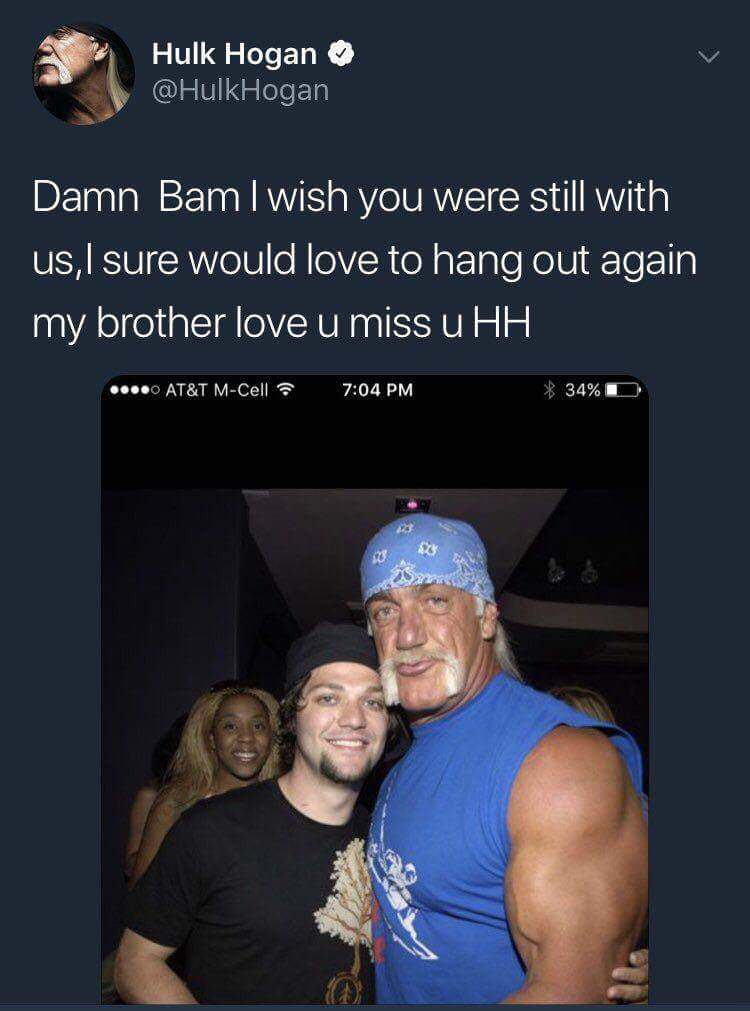 james mckenna on Twitter: "i would just to wish the absolutely one year anniversary to hulk hogan thinking bam margera was dead. damn bam indeed. https://t.co/Uc3jHjCTR6" / Twitter