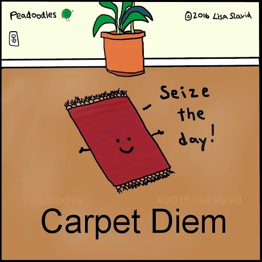 Carpet Diem! Happy national carpet day. #nationalcarpetday #puns
Photo Credit: Lisa Slavid peadoodles.blogspot.com