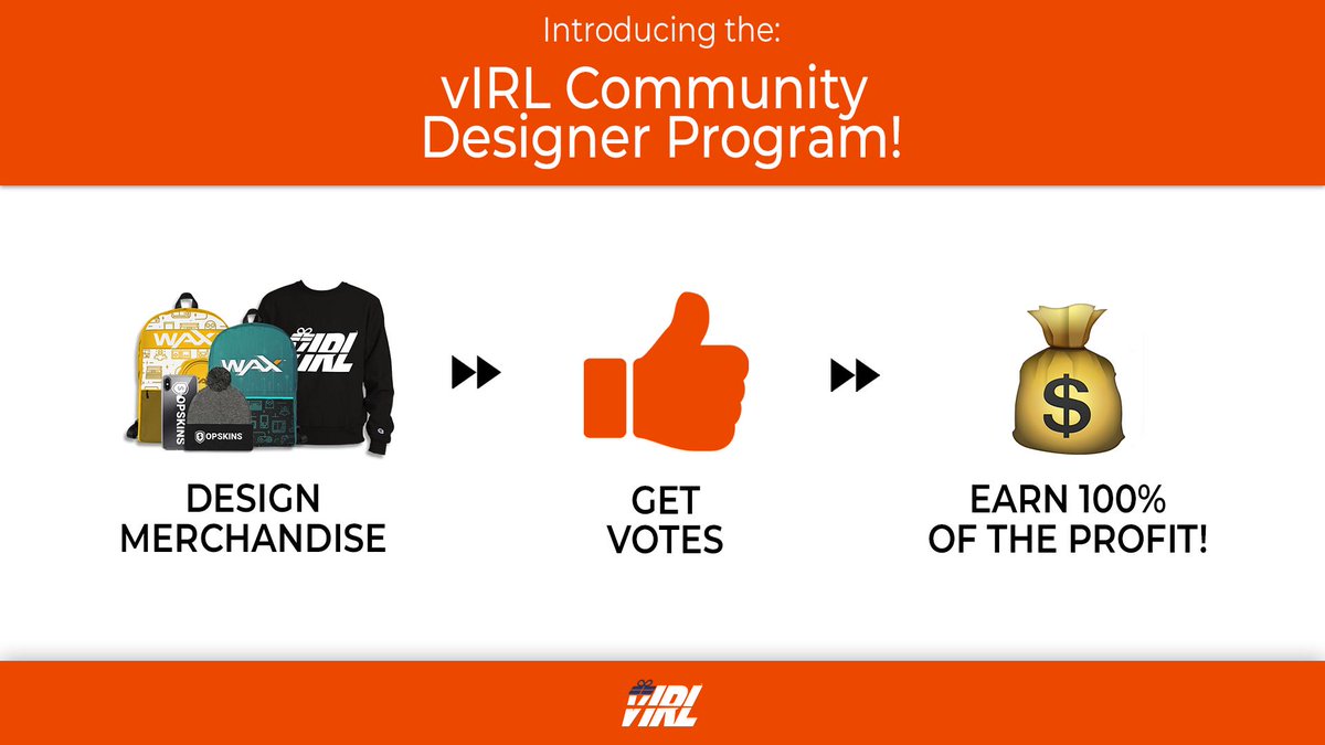 GO_vIRL's tweet photo. ⭐️ NEW: Design merchandise and earn 100% of the profit! With the vIRL Community Designer Program you can design hoodies, shirts, backpacks &amp; more. We do all the work, you just design the products and get votes (staff favorites also accepted)

Get started: https://t.co/Q16bFsSSIN https://t.co/ZMLUhIyIli