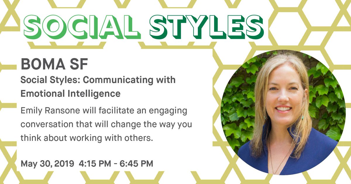 On May 30th 4:15 PM, Emily Ransone will be facilitating an engagement on   social styles - how to best communicate leveraging your style and   understanding others to get the most out of interactions. #BOMA #Sidemark #Socialstyles     Register here : ow.ly/oZKO50tWtTg