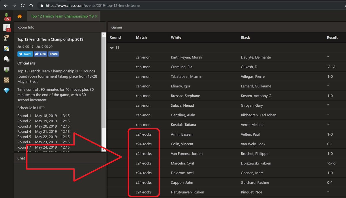 chess24.com on Twitter: Thanks, @chesscom! :) Though maybe it's time to  start putting in some work to set up tournament broadcasts instead of just  automatically copying others, including taking team codes used