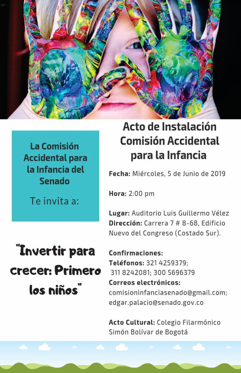 SenadoGovCo's tweet photo. #EventosSenado 🗓️ | Participa en el Acto de Instalación de la Comisión Accidental para la Infancia inscribiéndote en este enlace: 🔗 https://t.co/Yw0vfAfodI
Detalles del evento:
🔸Fecha: Miércoles, 5 de junio de 2019
🔸Lugar: Auditorio Luis Guillermo Vélez
🔸Hora: 2:00 pm https://t.co/lcPmO5lyDw