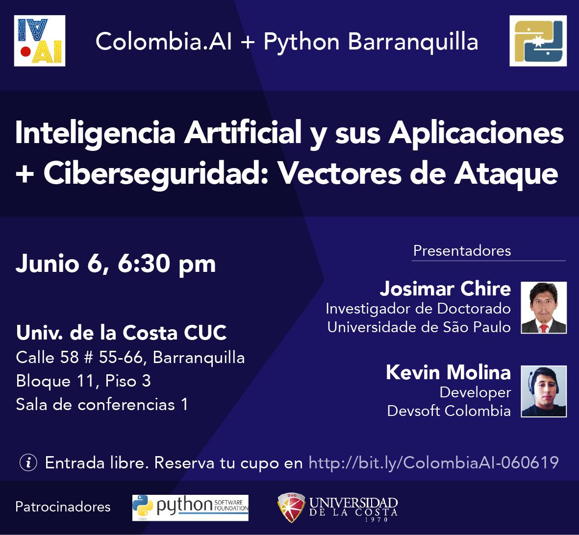 pybaq's tweet image. Unimos fuerzas nuevamente con @ColombiaAI para traerles este evento en la @UniCostaCOL el jueves 6 de junio en #Barranquilla
Inscripciones en bit.ly/pybaq-junio-20…