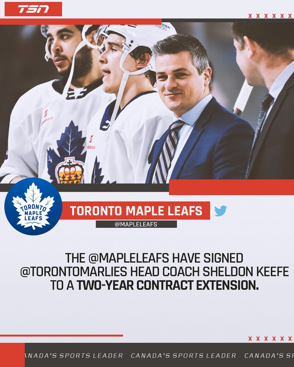 TSN_Sports's tweet photo. Maple Leafs extend Marlies coach Keefe. MORE: https://t.co/XCaMQE5v3X https://t.co/Y7iB5zmzNw