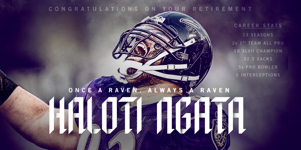 Ravens's tweet photo. Hanging them up a Raven.
@Haloti_Ngata92 will officially retire as a Raven tomorrow.
📰: https://t.co/8A4P13t4FS https://t.co/ec2uvRdRAG