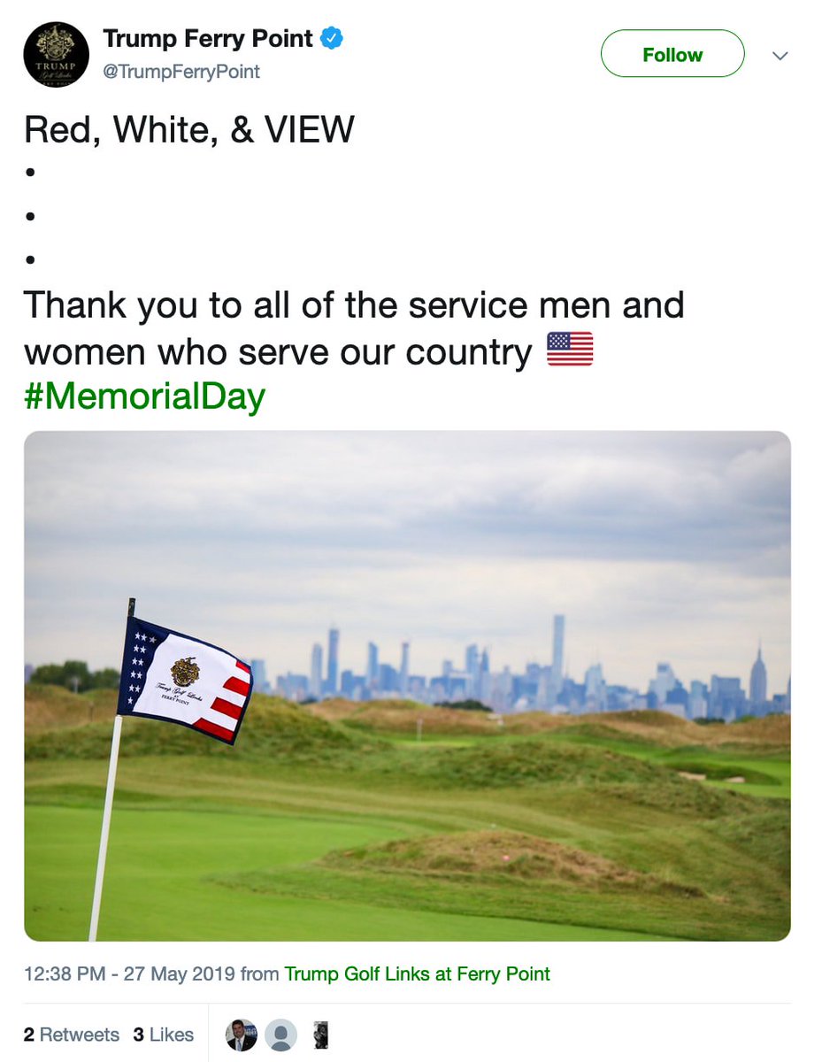 On Memorial Day-Trump Ferry Point confused its branded golf pin flag for the U.S. flag.-Trump Store wanted you to honor America’s fallen troops by buying a Trump-branded teddy bear from the U.S. commander-in-chief's shopVia  @1100Penn  https://zacheverson.substack.com/p/prayer-breakfast-inc-to-pay-trump