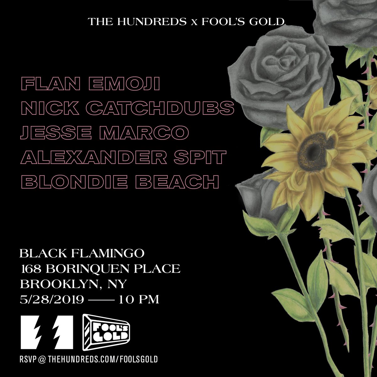 Tonight in NY: we're celebrating the release of <a href="/thehundreds/">The Hundreds</a> x <a href="/FoolsGoldRecs/">Fool's Gold Records</a> capsule at <a href="/BlackFlamingoNY/">Black Flamingo</a>. Come hang with us! Hit that RSVP: thehundreds.com/foolsgold