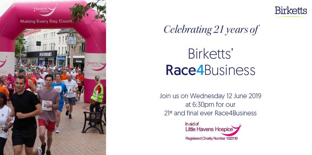 Just over 1 week to go until entries close for our last ever 5k #Race4Business around #Chelmsford. Join in the fun on 12th June while raising funds for amazing local children's #charity <a href="/HavensHospices/">Havens Hospices</a>. Sign up today - birketts.co.uk/r4b 
#charity #run #makingeverydaycount