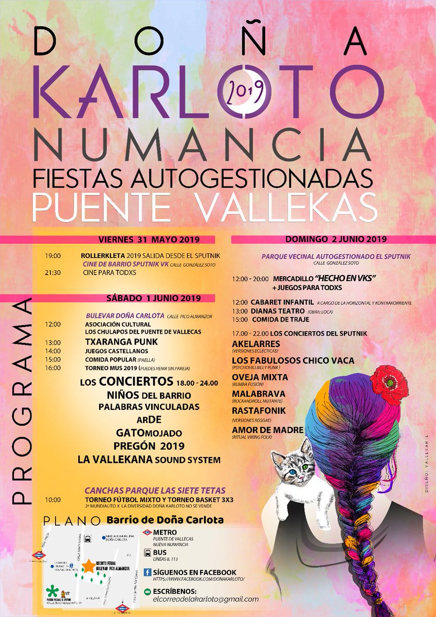 FIESTAS | Este fin de semana #DoñaKarloto, 2° año de las fiestas autogestionadas de Numancia con cine, <a href="/RollerKletaVK/">RollerKletaVK</a>, conciertazo con <a href="/LVK_SOUNDSYSTEM/">LA VALLEKANA</a>, talleres para peques, comidas ricas y mucho más. Consulta la programación. Vía: <a href="/lavillanavk/">La Villana / PAH Vallekas</a>