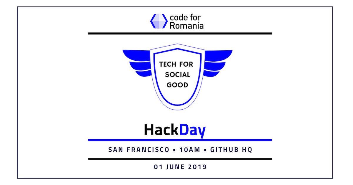 Code4Romania's tweet photo. Hack Day is first time in San Francisco!🚀Check the event for details👉https://t.co/fkqW1SKOwb and don’t forget to register! See you on June 1, starting 10 AM at the GITHub HQ to code for social good.🔝You can also hack online!😎#CivicTech #code4romania #Hackday #code4diaspora https://t.co/dWKk6VB4Jp