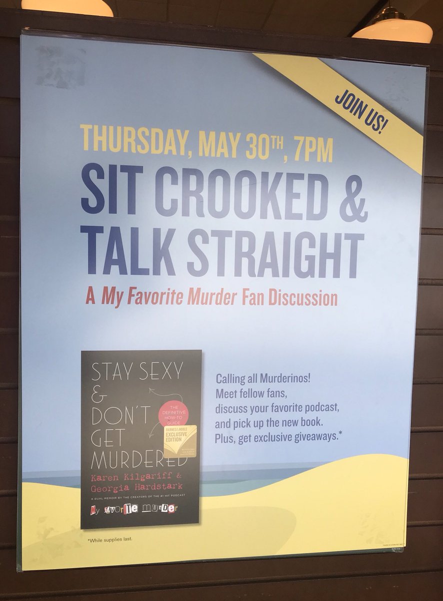 Calling all Murderinos! Join us this Thursday, May 30th, as we sit crooked and talk straight while discussing #StaySexyAndDontGetMurdered! You won’t want to miss out on our exclusive giveaways! #MyFavoriteMurder #barnesandnoble