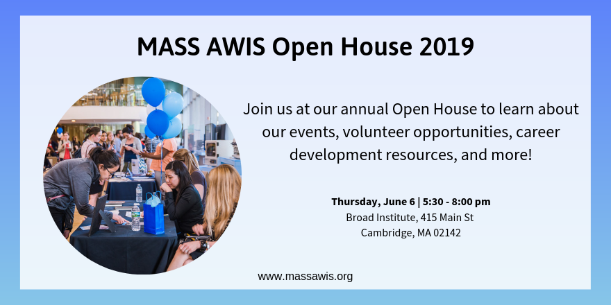 MASSAWIS's tweet photo. Please join us for our annual Open House, a free event that showcases the Massachusetts Chapter of #AWIS and highlights all that we do to promote #WomenInSTEM. https://t.co/ki4jRwCx0L https://t.co/qraBdSpL4l