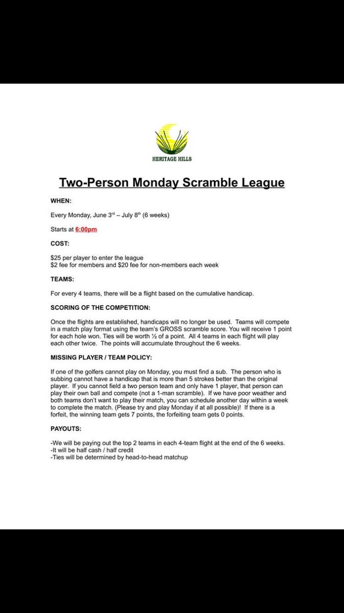 Call the clubhouse today to register your team. Deadline is Friday May 31st!