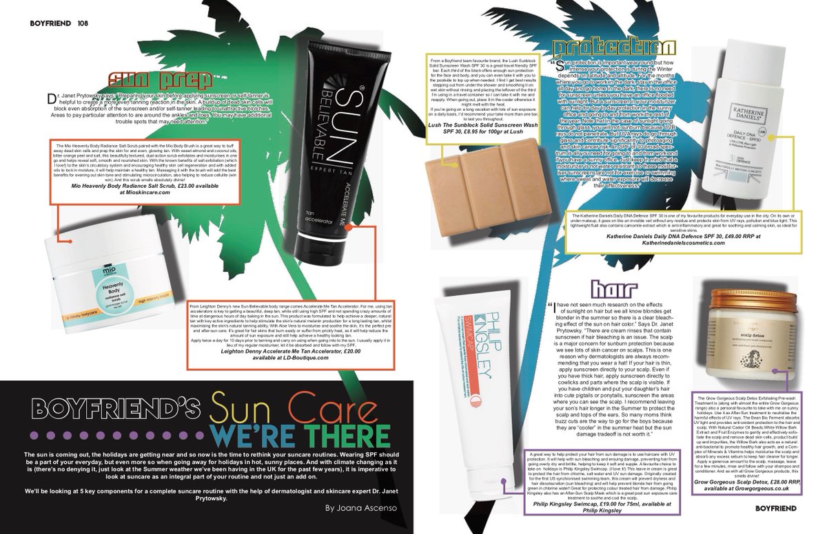 DrJanPrystowsky's tweet photo. I had the pleasure to discuss with @Boyfriendzine Issue 5 - May 19th about SUNCARE prep. Click the pics below for the full story. #summer #skincare #suncare #nyctopdermatologist https://t.co/6tX1OVBnu1