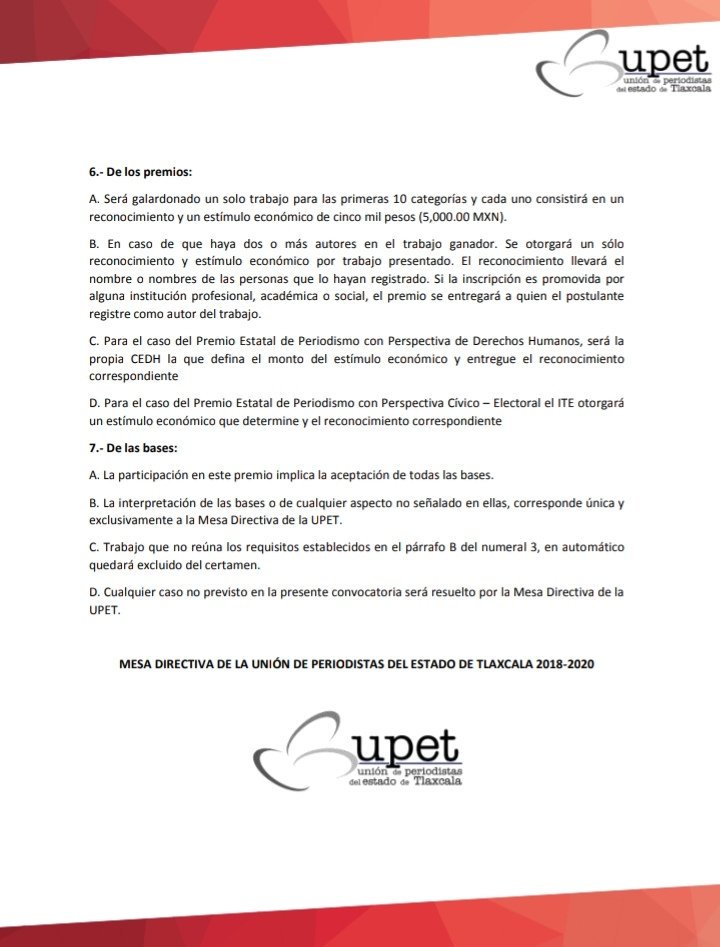 #Atencion
Les compartimos a todo el gremio periodístico de #Tlaxcala la Convocatoria para el #PremioEstatalDePeriodismo2019
#2019 #Tlaxcala500Años