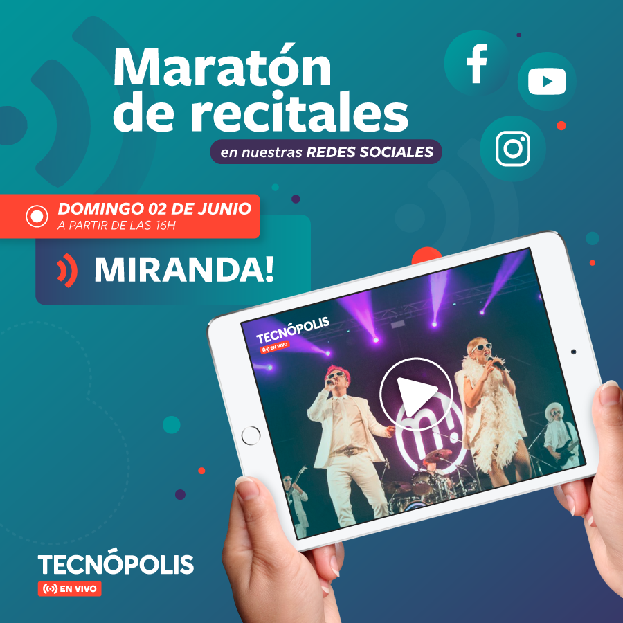 TecnopolisArg's tweet photo. ¡El 1 y 2/6 no te pierdas la #MaratónDeRecitales en nuestras redes! 
✅Sábado 1/6 desde las 16h (sólo online 📲) 
@juaninga, @losalonsitos, @grupotupa, #TiloEscobar y @MartinezRiera 
✅Domingo 2/6 desde las 16h (sólo online 📲) 
@mirandaenvivo 
https://t.co/VVfrXzBwMZ https://t.co/Br7V5If82W