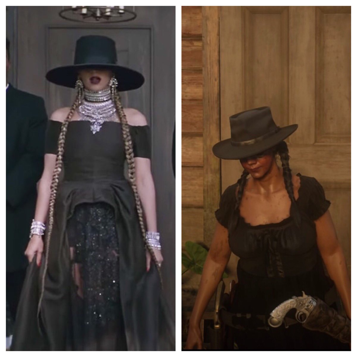 BoringStreamer's tweet photo. Who wore it best? Did I nail Beyonceโs โFormationโ fit? #Beyonce #Beyhive #BishStoleMyLook #RDO #RDOnline #BoringStreamer https://t.co/7EpZHcs6VV