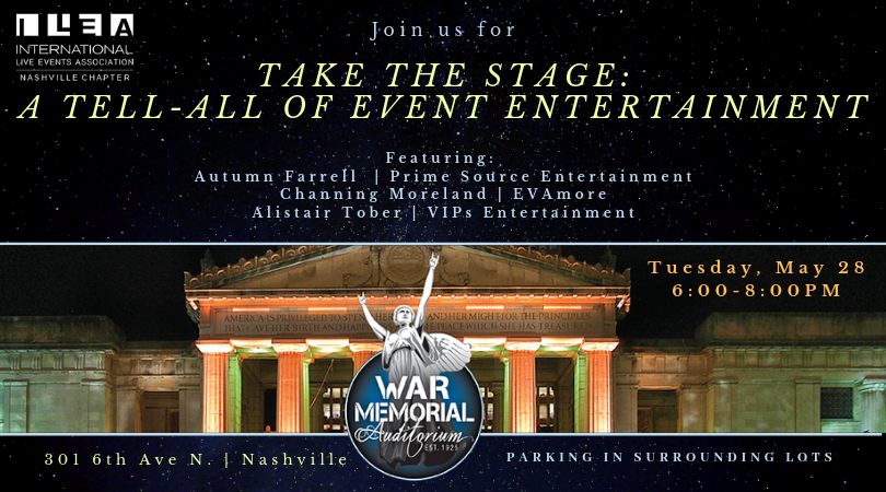 Tonight's the night! Join us for our May meeting at War Memorial Auditorium from 6-8 pm! Do you have your ticket yet? Click here to purchase: eventbrite.com/e/take-the-sta…
#myilea #ileanashville #nashville #internationalliveeventassociation #ilea #eventplanning #eventprofs