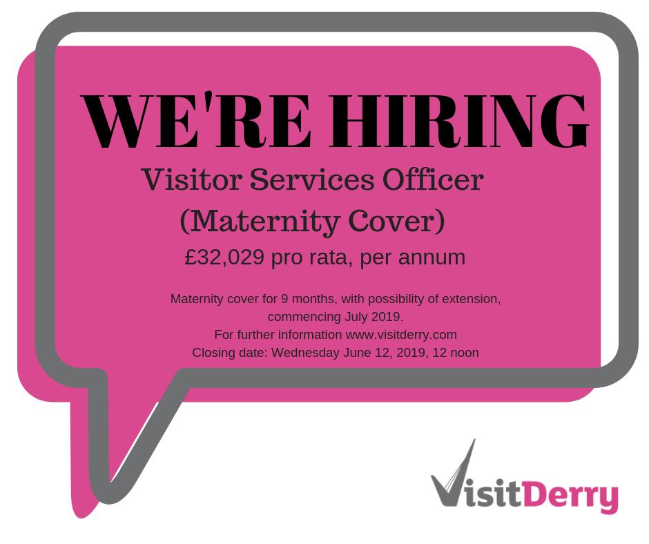 VisitDerryNews's tweet photo. JOB ALERT
We are recruiting a Visitor Services Officer to cover a maternity leave from July 2019.
Check it out here & spread the word: https://t.co/balO8IhRs5
#JobFairy #JobsNI #JobsDerry #JobsFairyNI https://t.co/lJyuboP2hw