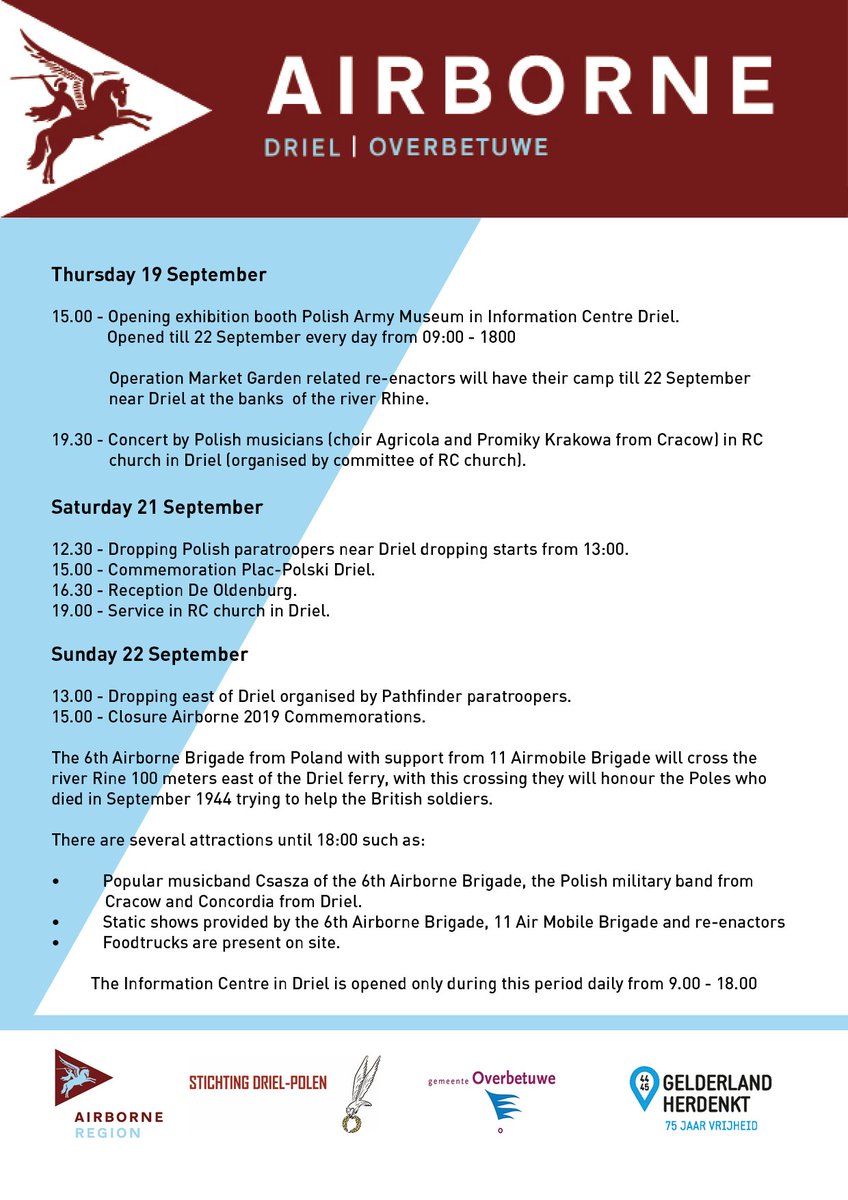 DrielPolen's tweet photo. In 2019 and 2020 we will commemorate the war and celebrate 75 years of freedom. From 19 until 22 September there will be several spectacular activities taking place in the Driel area. https://t.co/OKTym4QxZr