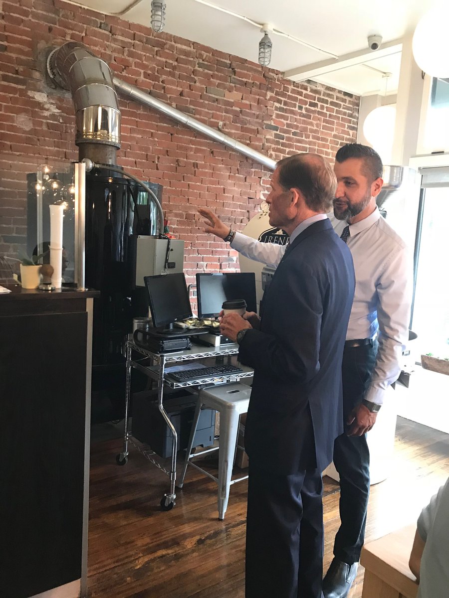 SBA_Connecticut's tweet photo. @SenBlumenthal &amp; District Director Anne Hunt paid a visit to our Minority-Owned Small Biz of the Yr. @JReneCoffee in @wehartfordct today!! Present were local small biz owners who collaborate w/J.Rene Martinez. #SmallBusiness #hispanicbiz #entreprenuer #coffeeshop https://t.co/KOUqmU01Xi