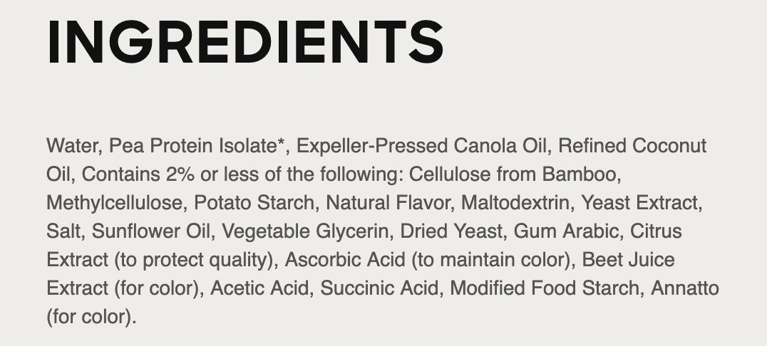 3/ Take a look at their ingredient list. When you eat a  $BYND burger, you’re effectively getting a giant dose of canola oil (terrible for you) and isolated pea protein. With a side of wood fiber, additives and unnatural ingredients.