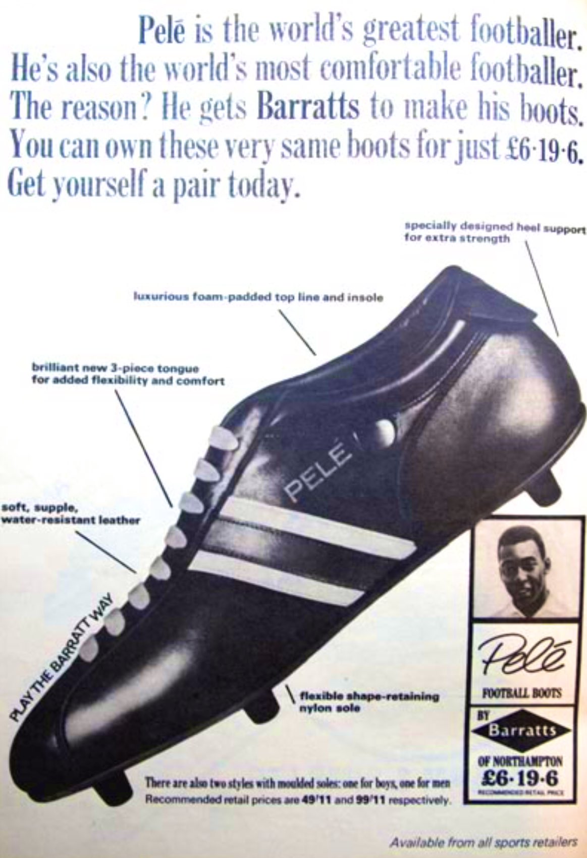 Politisk komplet Bonde Football Memories on X: "Advertisement for Barratts “Pele” Boots #Barratts  #FootyBoots #Ads https://t.co/OcSQV4WJp0" / X