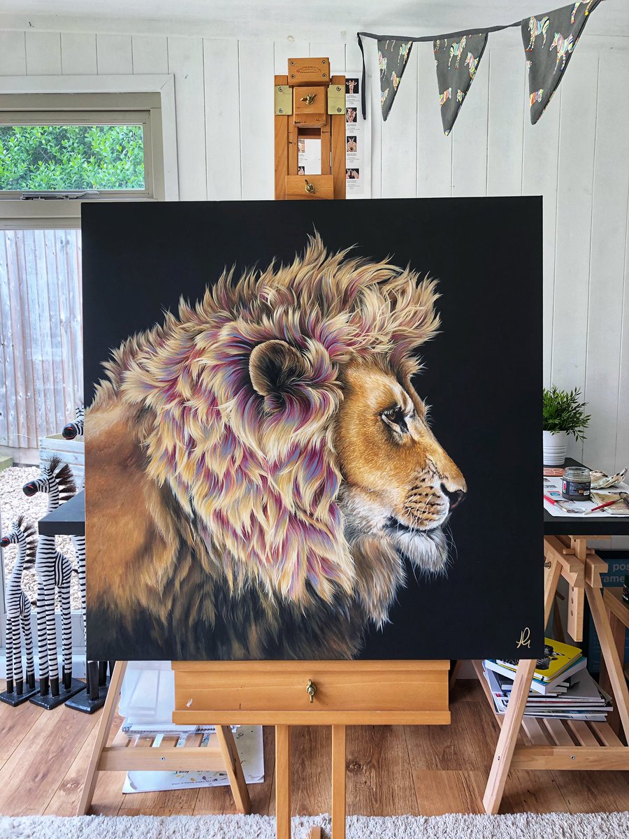HayleyGoodhead's tweet photo. A recent @AVFCOfficial inspired commission for a client. Congratulations on your promotion yesterday to the @premierleague #AstonVilla #Birmingham #lion https://t.co/1Ks55ryTaK