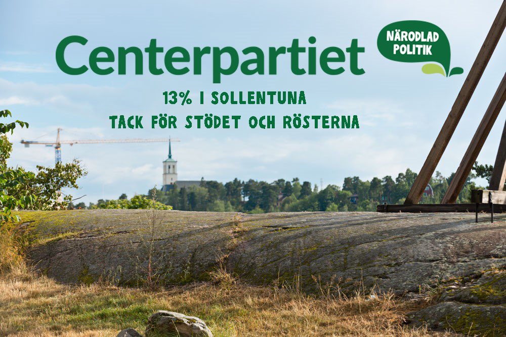 c_sollentuna's tweet photo. Med 10,8%, en ökning med hela 4,3 procentenheter, gjorde Centerpartiet sitt bästa EU-val någonsin.

I Sollentuna blev resultatet hela 13,0%, en ökning med fantastiska 7,6%.

Centerpartiet har ordentlig medvind, i landet och i kommunen. Tack för allt stöd och alla röster. https://t.co/Km7guTfi7r