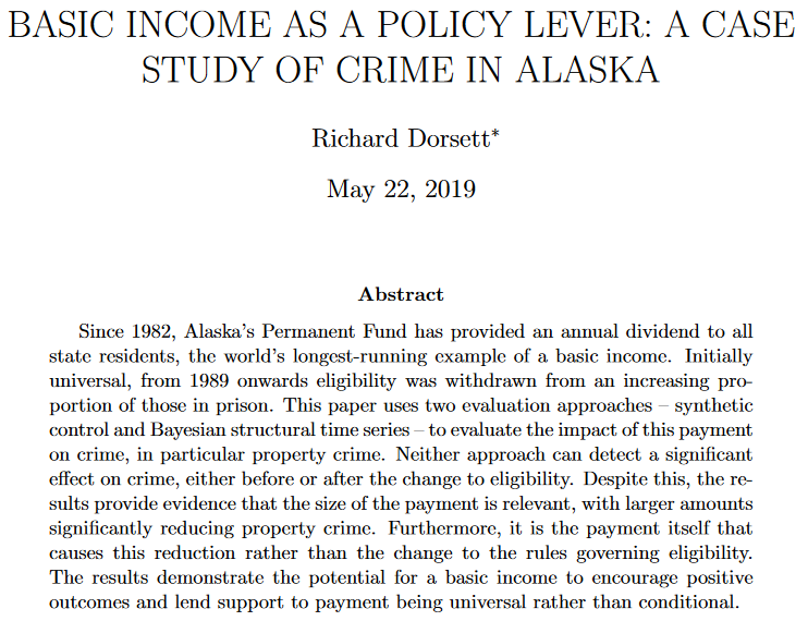 Scott Santens New Evidence In Support Of Universal Basic Income From Alaska Thanks To Fresh Analysis By R Dorsett The Higher The Ubi Amount The Less Property Crime Occurs And