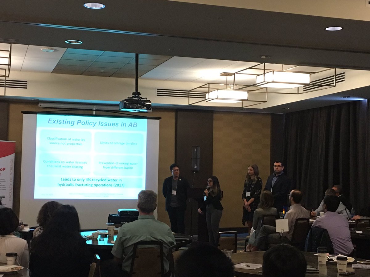 First up after lunch for the <a href="/ReDeveLoPCREATE/">ReDeveLoP CREATE</a> Dragon’s Den is the team - including @rabialadha from <a href="/policy_school/">School of Public Policy</a> - working on wastewater disposal from hydraulic fracturing operations.