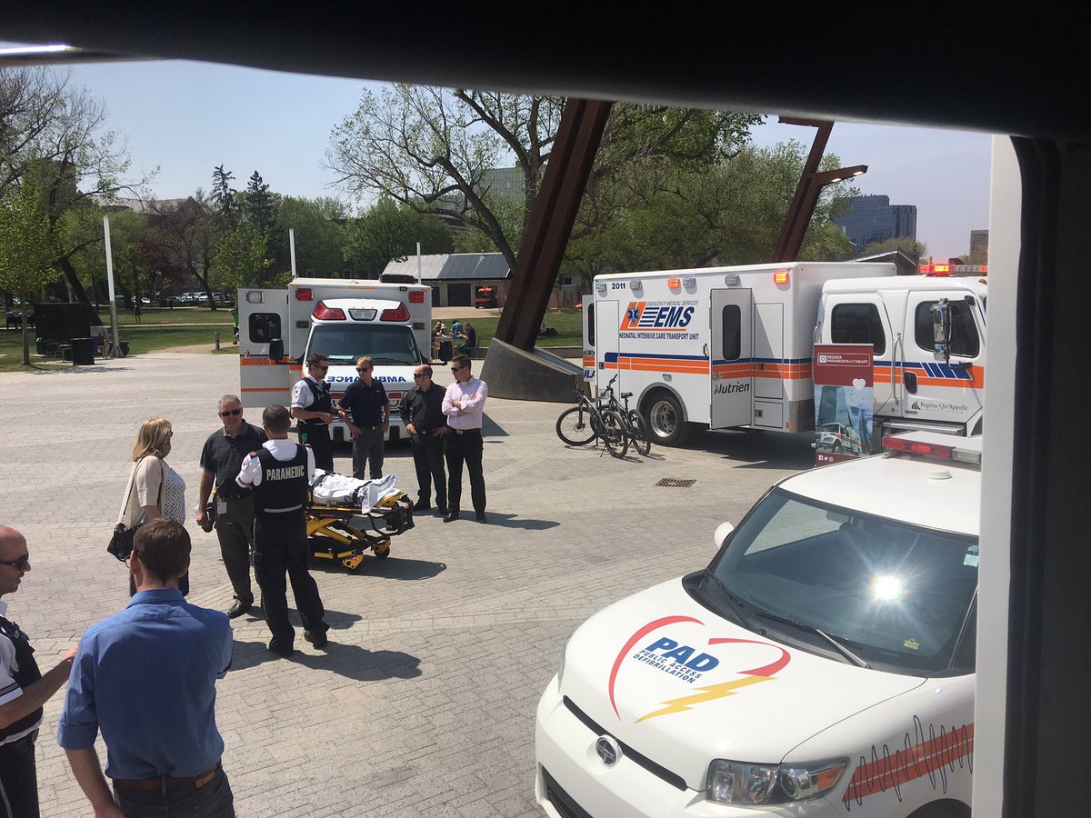 Out on the bikes today and stopped in <a href="/ReginaDowntown/">Regina Downtown Business Improvement District</a> for <a href="/yqrparamedics/">Regina Paramedics with Heart</a> Paramedics with ❤️ demonstration.