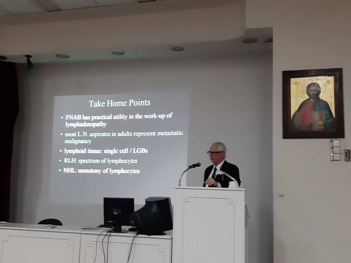 chriszioga's tweet photo. Excellent lecture by exceptional speaker Dr. Paul Wakely at #cytopathSKG workshop 2019, in Thessaloniki - aka SKG for traveling pathologists ;-) #lymph_node #CytoPath #FNA https://t.co/7YkQsImQ5V