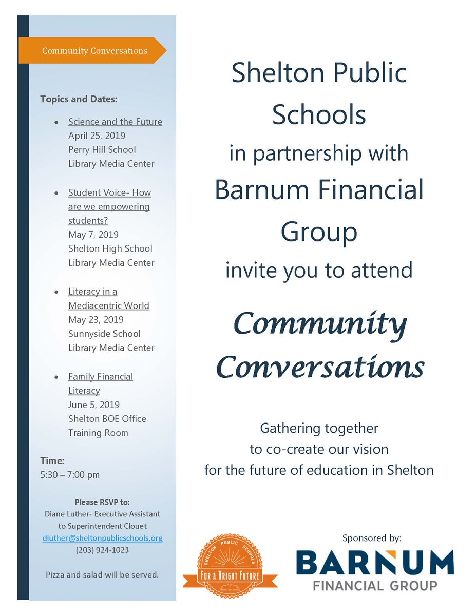 vwhitespss's tweet photo. PLEASE JOIN US!
Community Conversations- Family Financial Literacy
June 5, 2019
Shelton BOE Office
Training Room https://t.co/HdkcLeleBp
