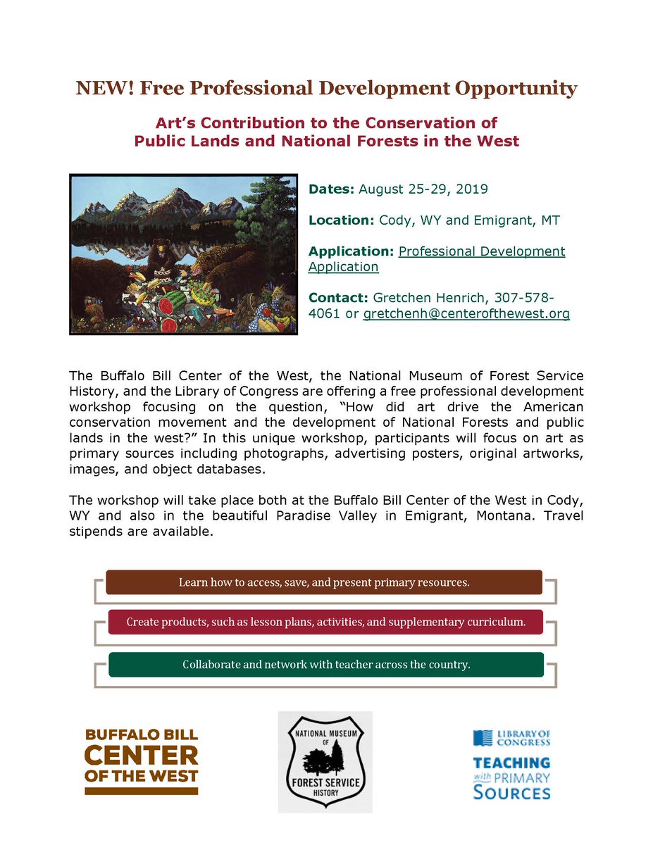 Attention teachers! This Aug. the Center is partnering w Library of Congress and National Museum of Forest Service History for a free teacher workshop in the heart of Yellowstone country. centerofthewest.org/learn/school-p…. Application: forms.gle/BTkcLtCtbHabmB… #PD #primaryresources